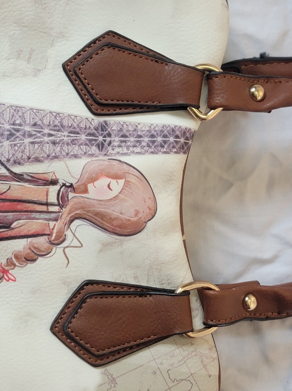 Paris/Eiffel Tower fashion illustration, top-handle satchel with dual handles - Picture 11 of 13